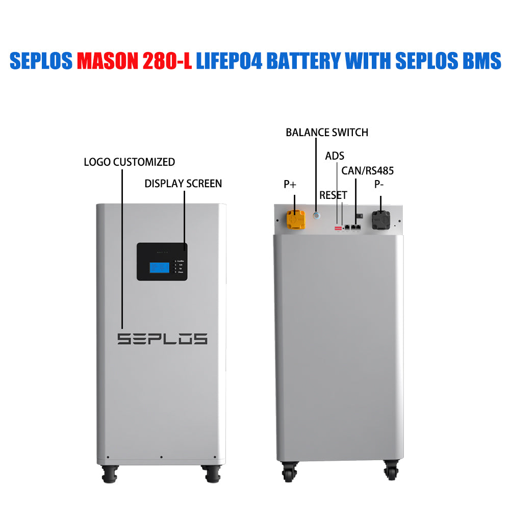 EU Stock Seplos MASON 280 Vertical 48V 280Ah Lifepo4 Energy Storage Battery Box DIY Kit Bundle With Active Balance Board with Wheels (Without cells)