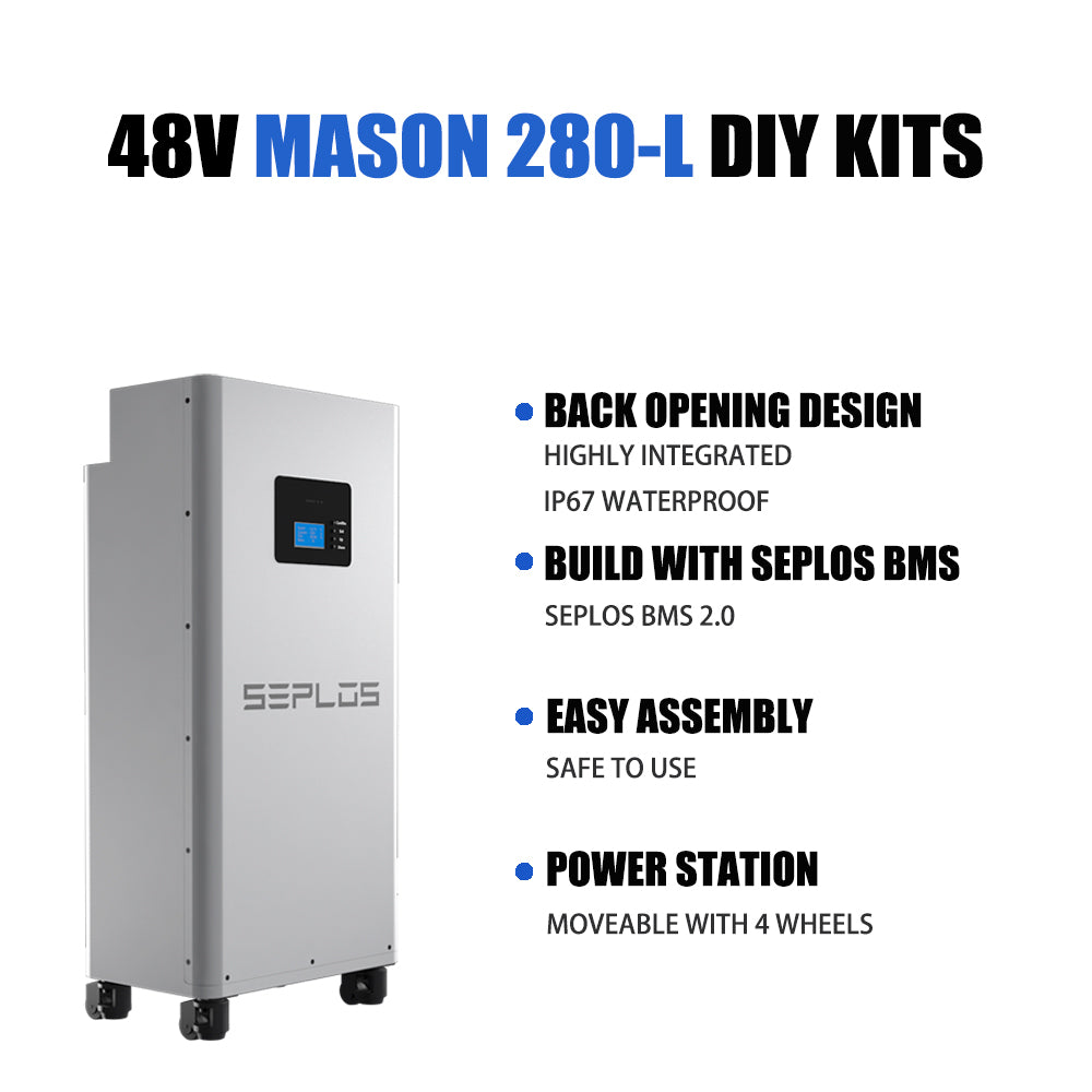 EU Stock Seplos MASON 280 Vertical 48V 280Ah Lifepo4 Energy Storage Battery Box DIY Kit Bundle With Active Balance Board with Wheels (Without cells)