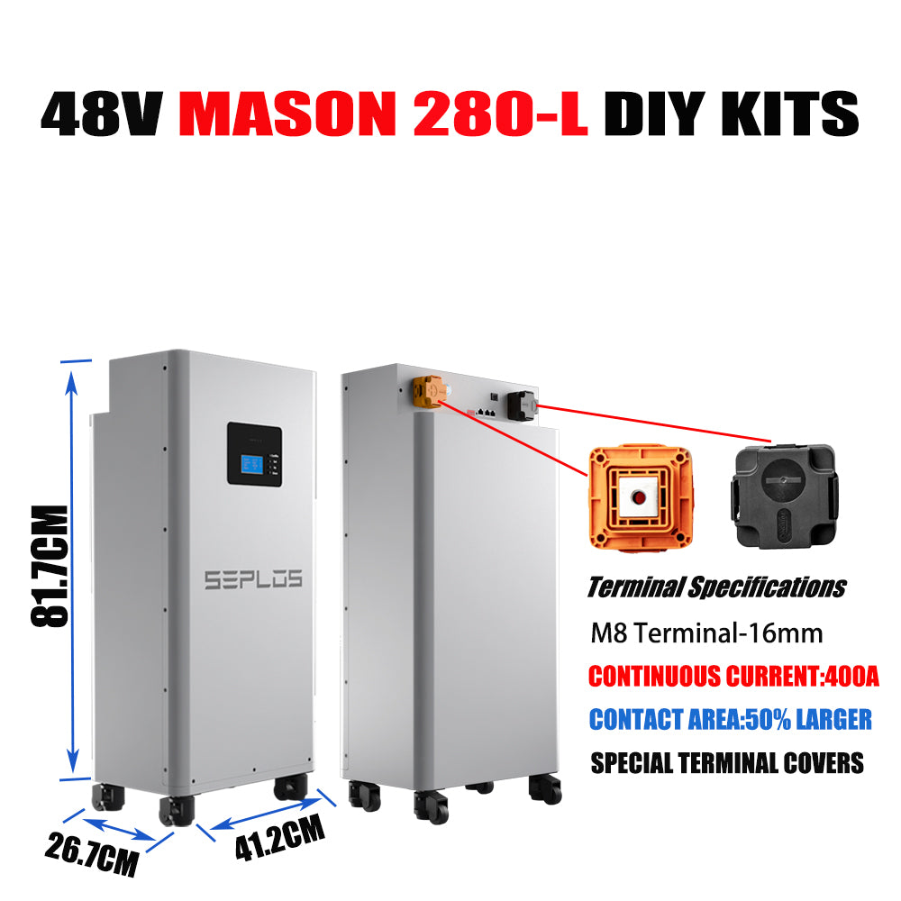 EU Stock Seplos MASON 280 Vertical 48V 280Ah Lifepo4 Energy Storage Battery Box DIY Kit Bundle With Active Balance Board with Wheels (Without cells)