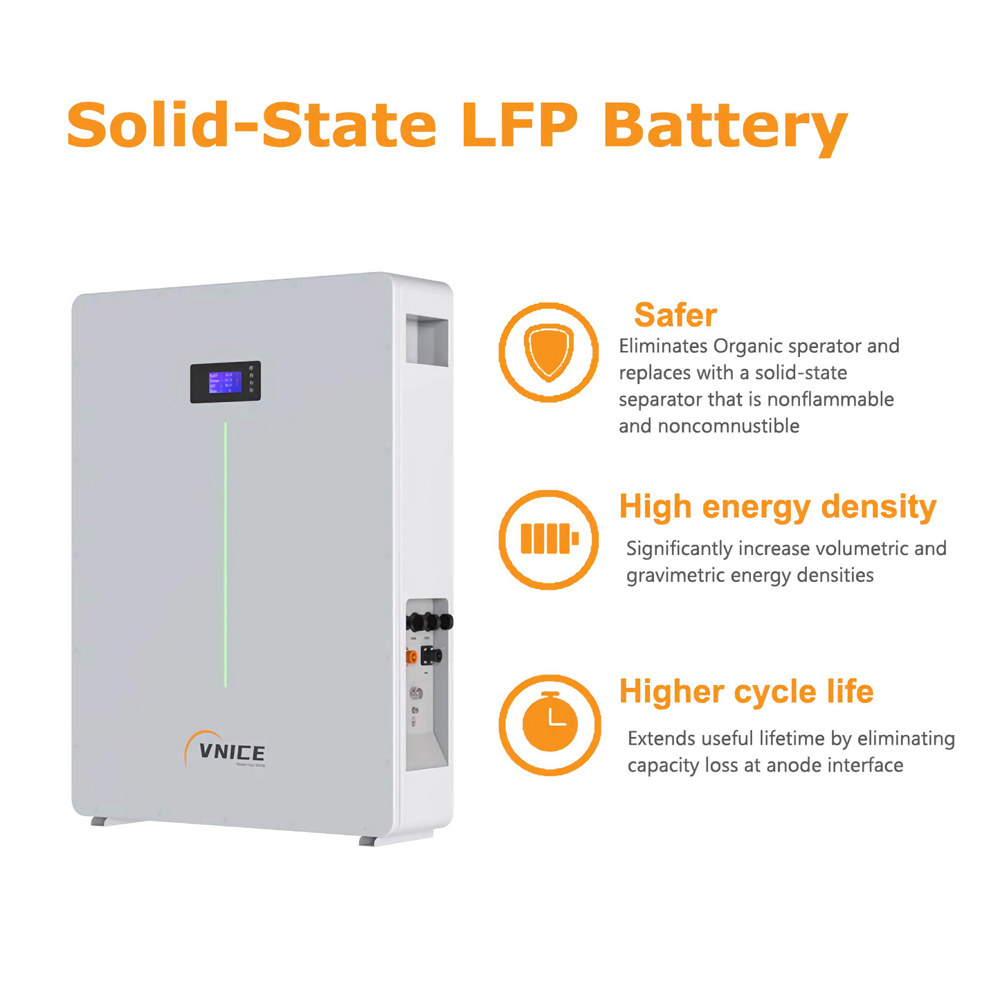 VNICE Razzi 5K LifePO4 Semi-Solid State Battery 51.2V 100Ah 5KWH Lithium Ion Battery for Home and Solar Energy Storage