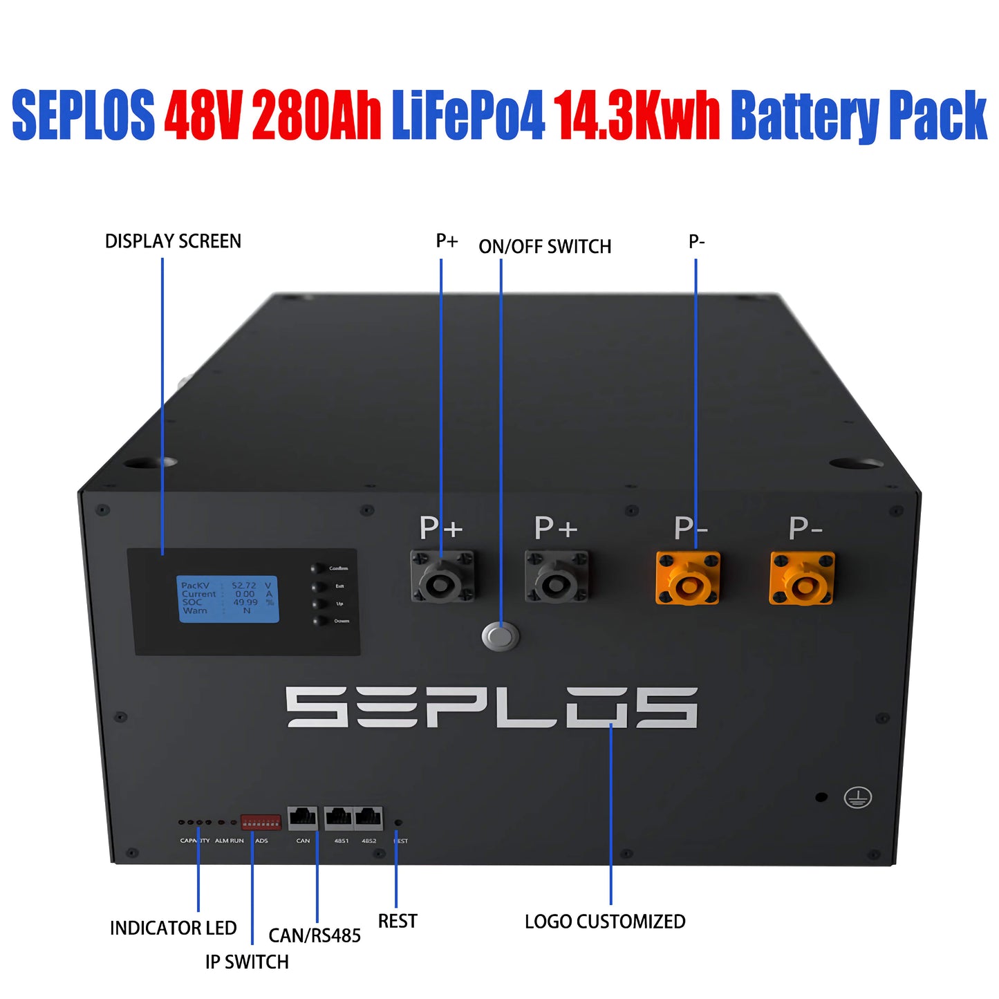 EU Stock Seplos 48V 280Ah Lithium Iron Phosphate 14.3kwh LiFePO4 Battery Pack With 10A Active Balance Board For Solar Home Energy Storage