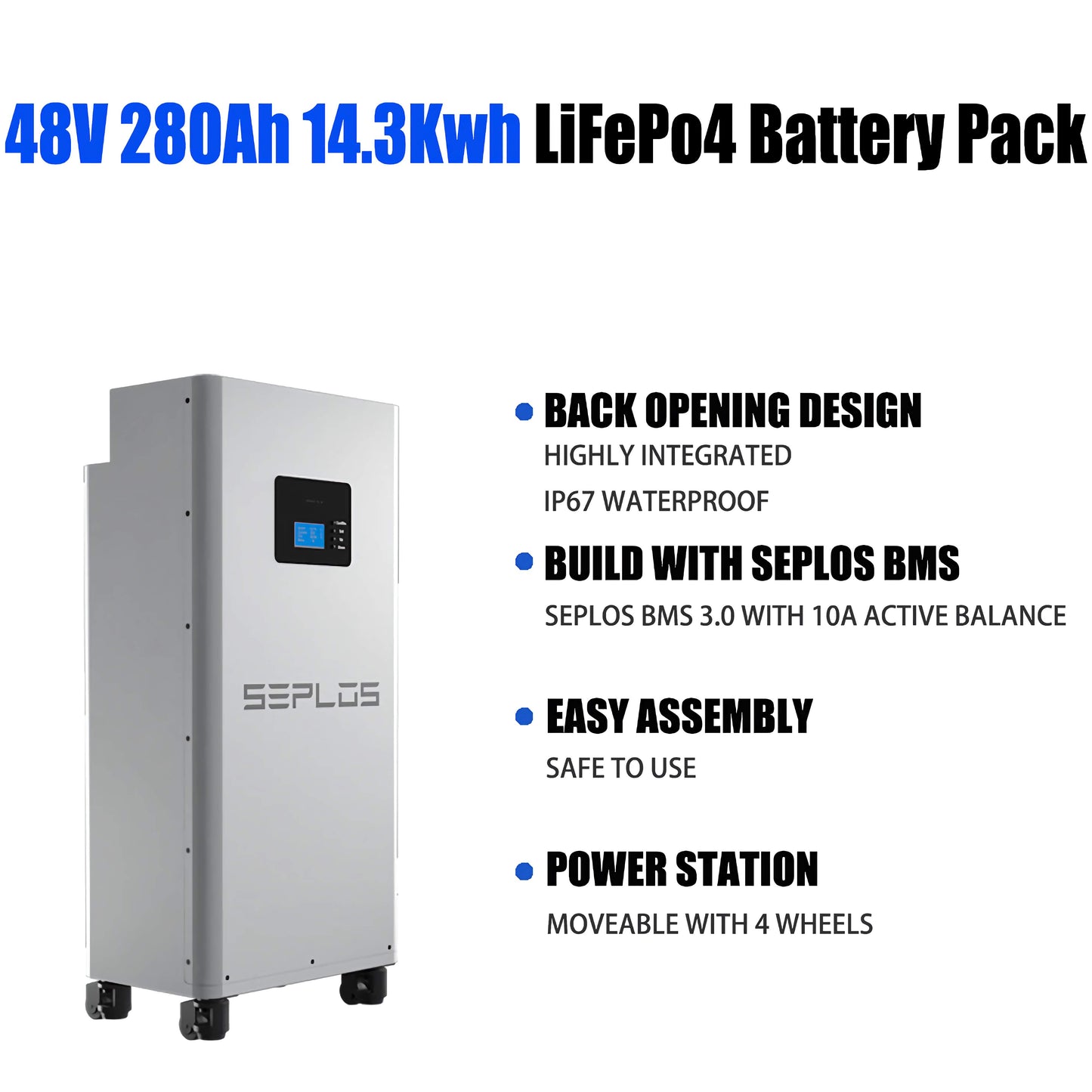 EU Stock Seplos MASON 280L Vertical Solar Energy Storage Battery Pack with 10A Active Balance Lifepo4 Battery Pack for Home Energy Storage System
