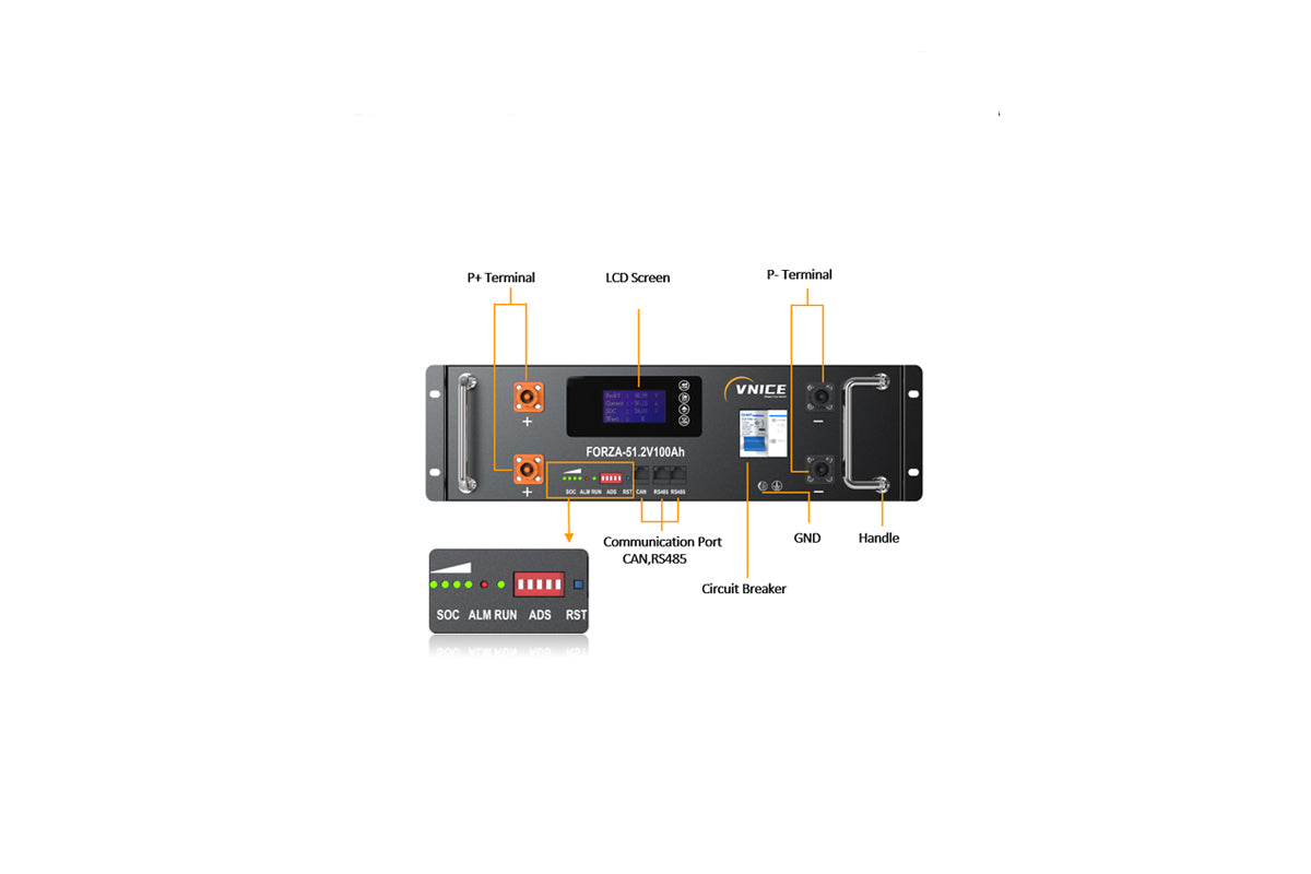 VNICE FORZA 48V 100Ah 5Kwh Solid State LiFePO4 Battery Pack for home solar energy storage off grid system